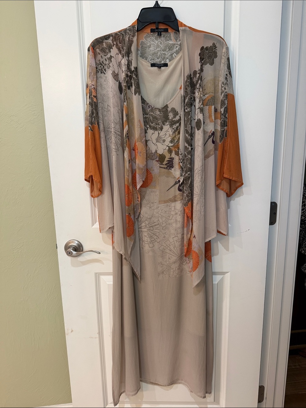 Elegant Taupe & Orange Floral Silk Dress Jacket Japanese Shrug